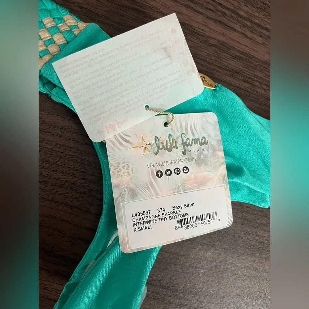 New $90 Luli Fama Sexy Siren Champagne Sparkle Tiny Bottom Swim Bottom Size XS - Picture 5 of 7